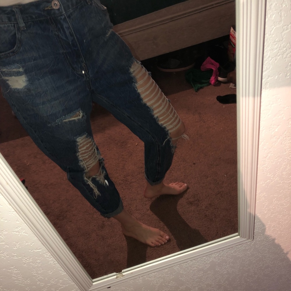 Distressed mom jeans